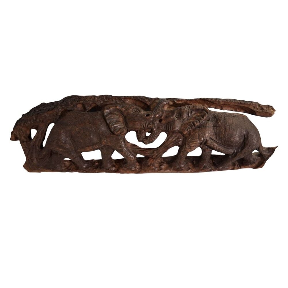 Hand Carved Wooden Elephant Stand Alone Or Wall Art